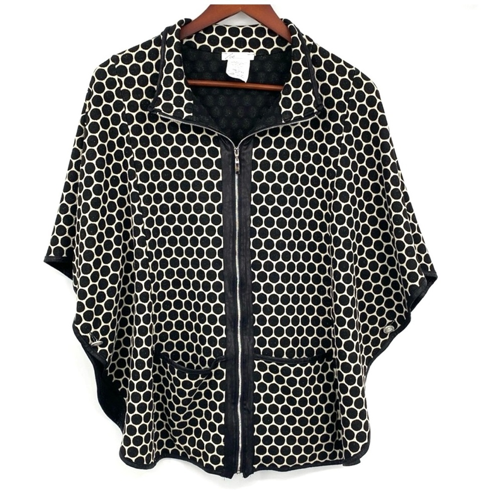 Zoe Michael Phillips Polka Dot Poncho Jacket Women Medium‎ Black Cream Full Zip